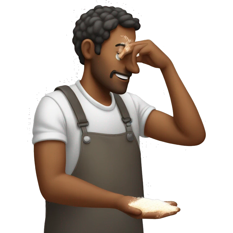 man smelling a small amount of flour on his fingertip  emoji