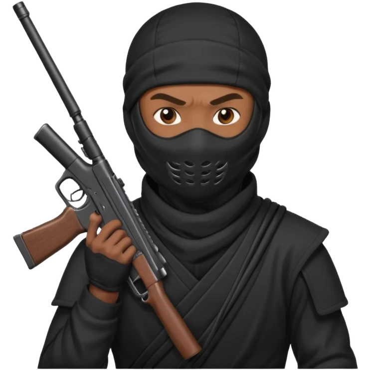A black male in a ninja mask with a gun emoji