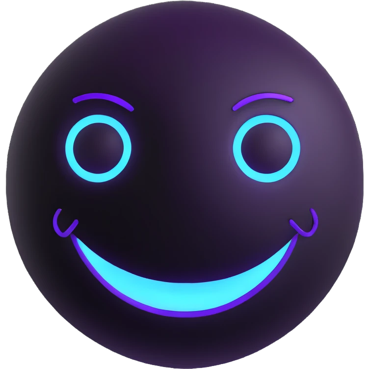 smiley face emoji in 3D style with Tron-inspired glowing blue and purple accents emoji