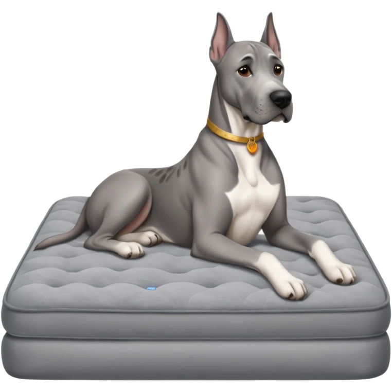 Gray Great Dane on king size mattress emoji
