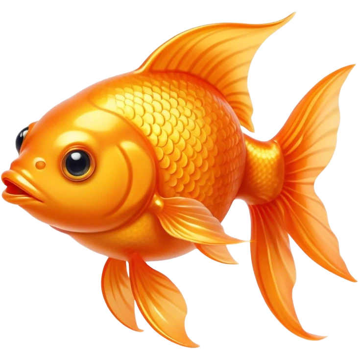 Cinematic Cute Orange Goldfish Portrait Emoji, Head tilted playfully and inquisitively, featuring a glossy, vibrant orange body with delicate, flowing fins, round, sparkling golden eyes filled with curiosity, Simplified yet irresistibly adorable features, highly detailed, glowing with a warm, friendly glow, high shine, affectionate and lively, stylized with a touch of whimsy, bright and endearing, soft glowing outline, capturing the essence of a mischievous yet loving goldfish, so playful it feels like it could swim out of the screen and into your heart! emoji