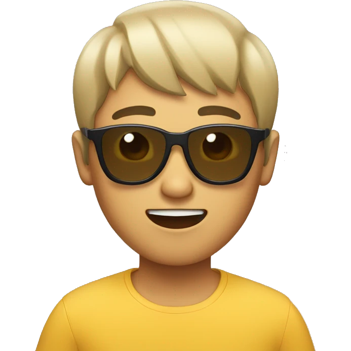A asian guy wearing sun-glass, having brown bowl cut hair, singing someting emoji