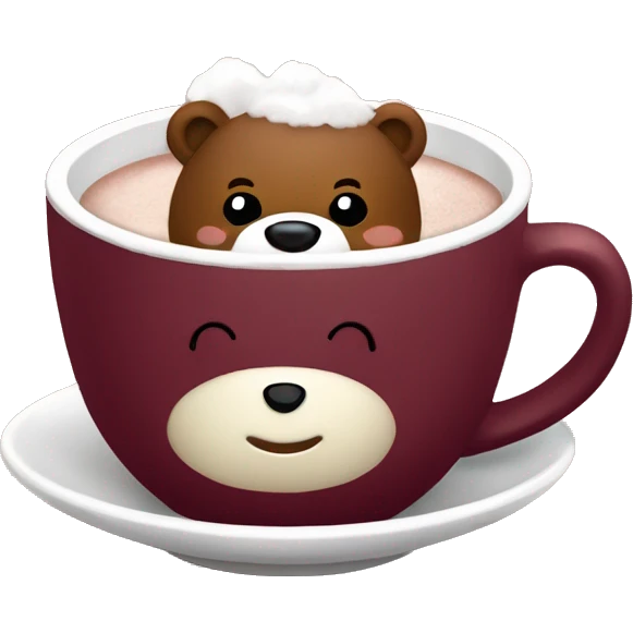 Baby bear inside of a cup of hot cocoa. Burgundy colored cup.  emoji