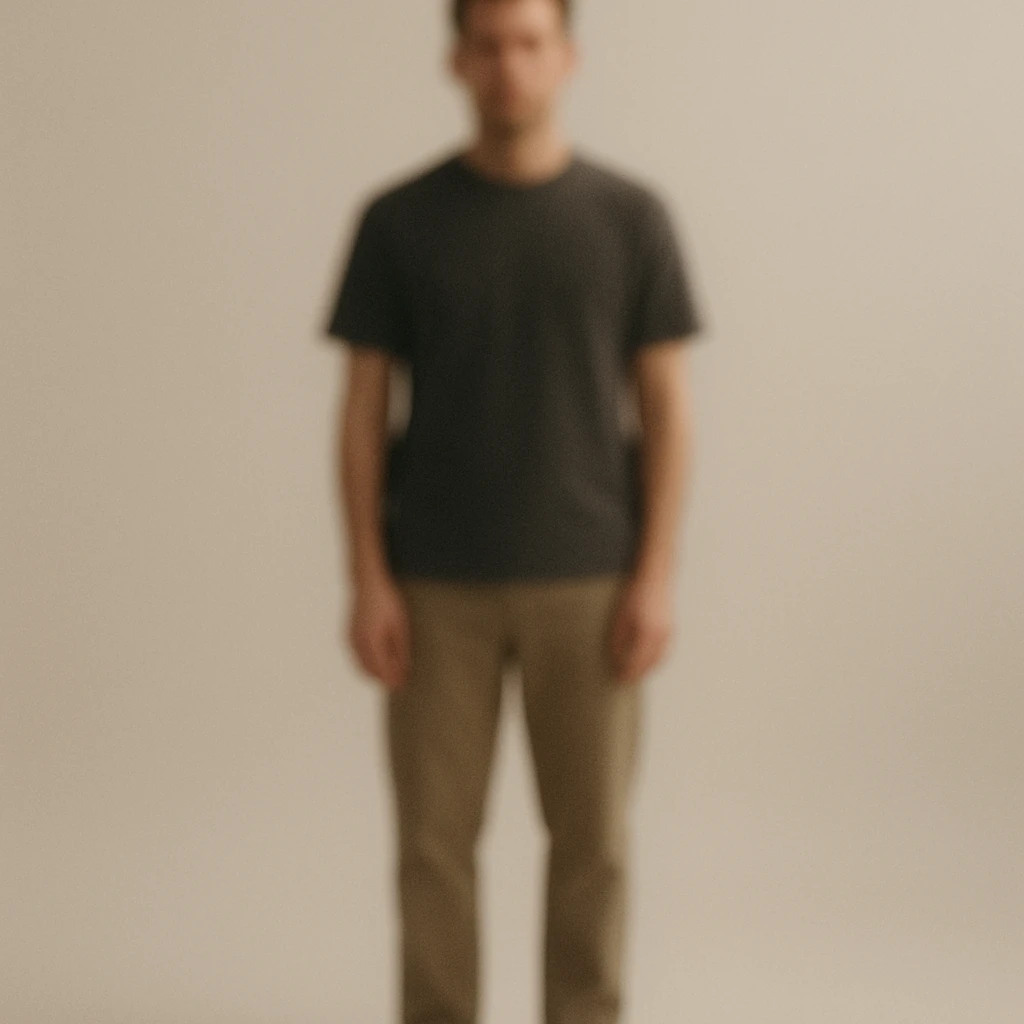 anonymous man, blurred features, standing alone, simple outfit emoji
