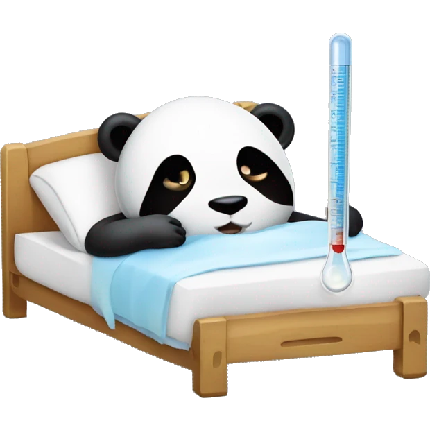 Sick Panda in bed with fever Thermometer  emoji