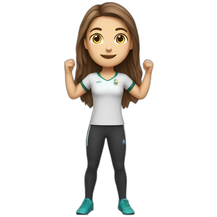 Full body caucasian girl with long Brown hair doing Cristiano ronaldo celebration emoji