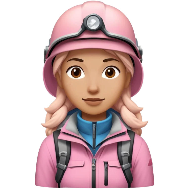 female mountain climber wearing light pink emoji