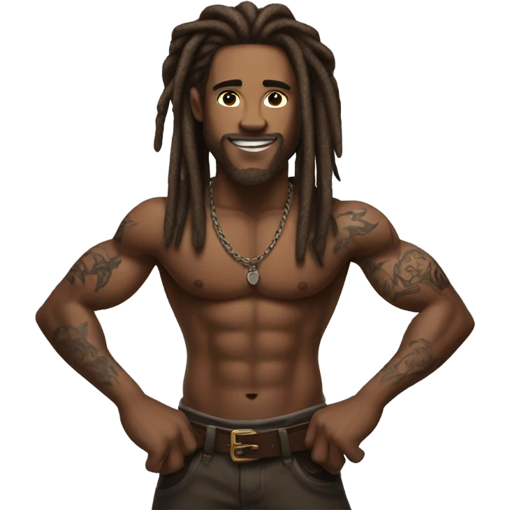 Flexing brown with tattoos and long dreadlocks  emoji
