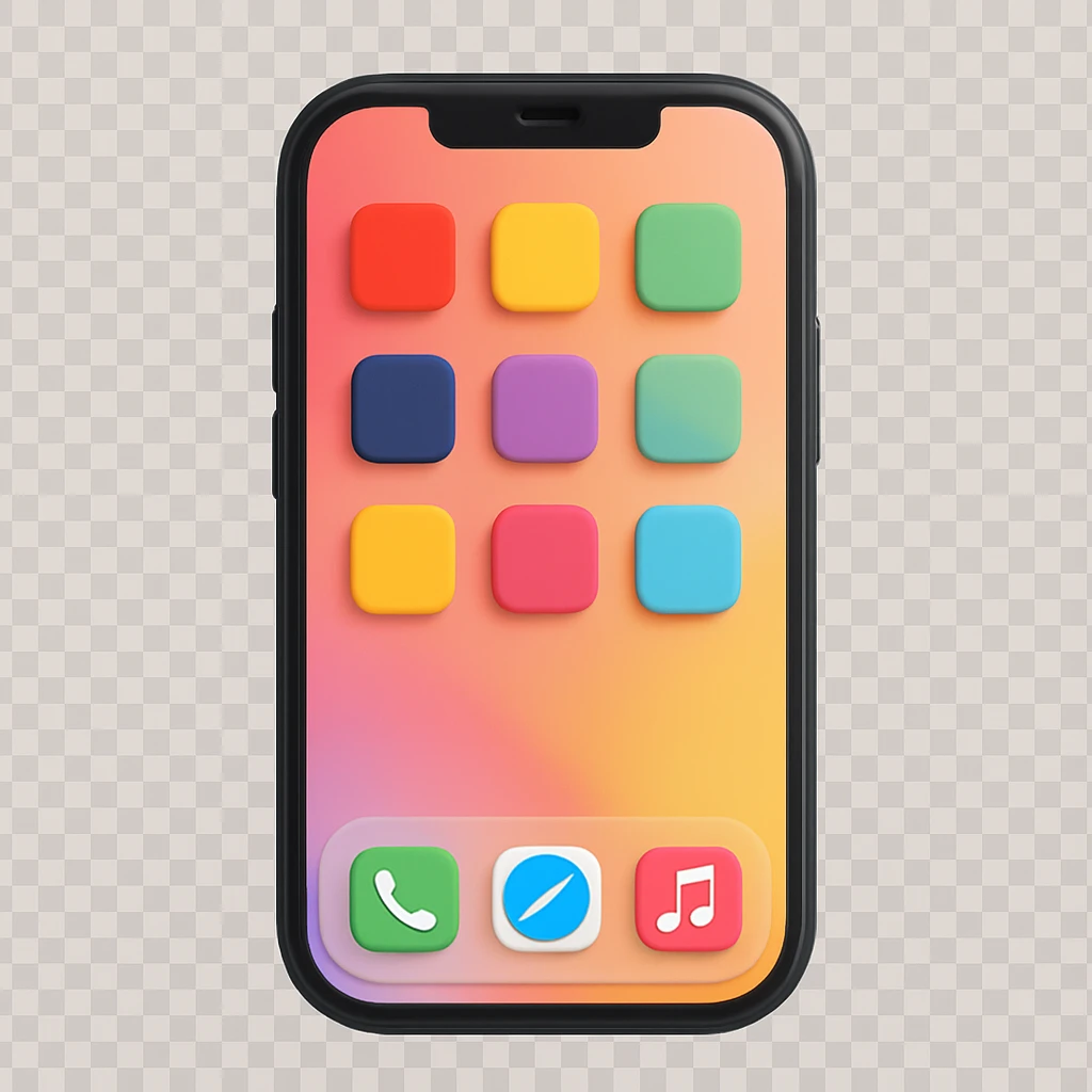 A smartphone with a colorful app screen and rounded corners emoji