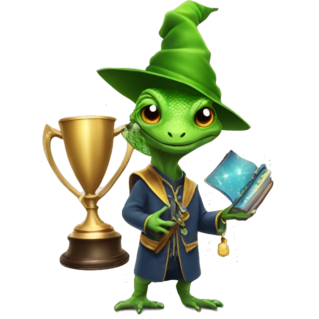 Lizard and wizard with trophy emoji