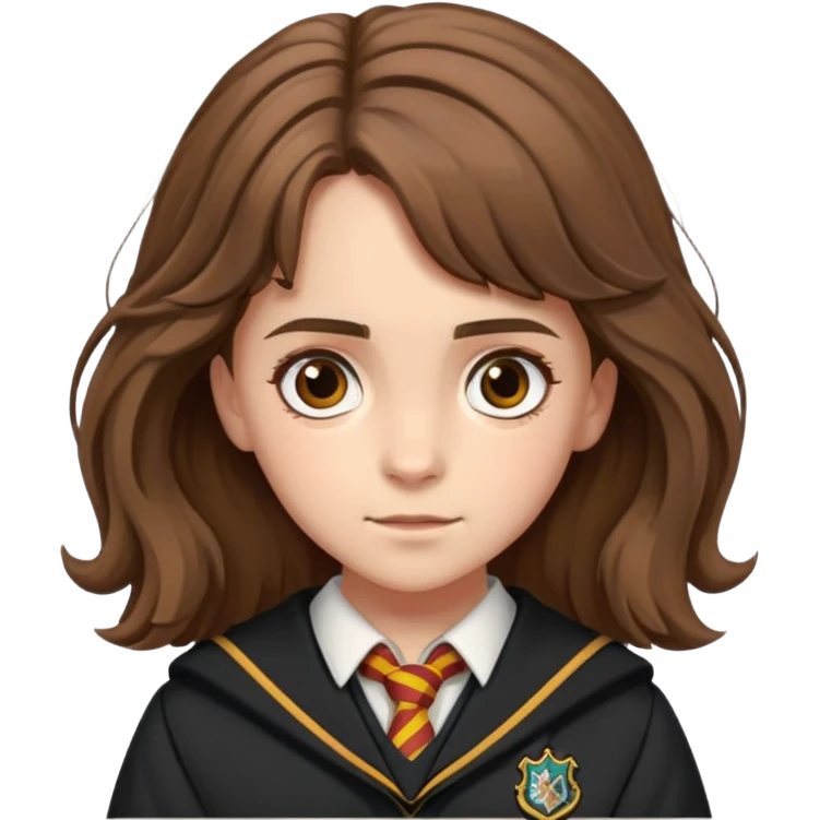Hermione Granger portrait with bushy brown hair and Hogwarts uniform emoji