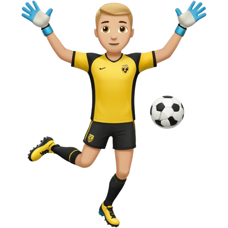 soccer goalkeeper yellow shirt, shorts football boots arms out emoji