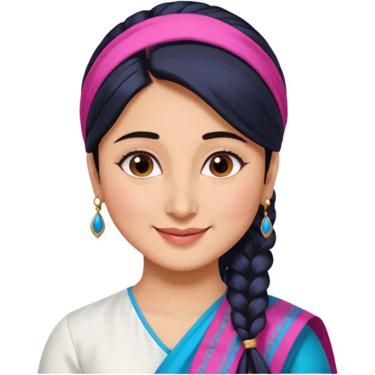 generate a pretty bratz emoji that looks like Kareena Kapoor's Geet character. 
Make her wear a white shirt with a colorful blue-pink dupatta wrapped around her neck. smiling big. Black hair tied into a side part ponytail

She should look exactly  like Kareena Kapoor emoji