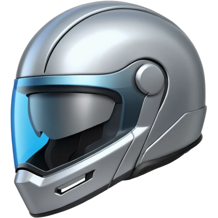 A futuristic helmet emoji made of silver chrome, smooth aerodynamic shape, minimal visor detail, reflective metallic surface, sci-fi aesthetic, iOS emoji style, centered on clean white background emoji