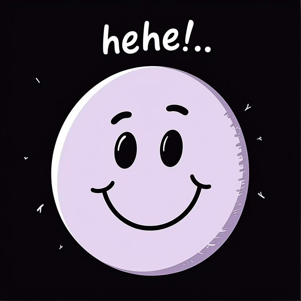 soft lilac smiley face with a small 'hehe' in playful handwriting above, chalk-style, rough doodle-like texture, pastel chalk on a dark surface, aesthetic and emotional, suitable for a Telegram channel emoji