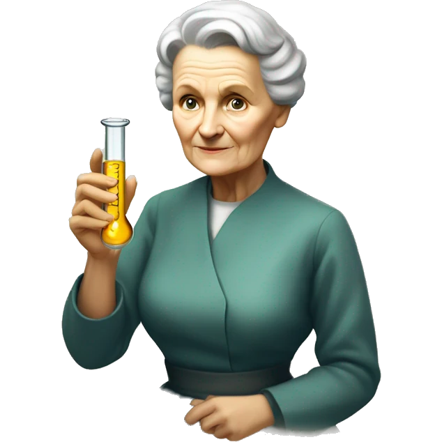old Marie Curie holds a test tube in her hands emoji