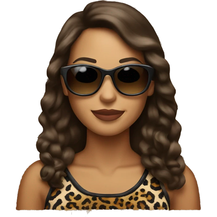 Long hear Brunette in sunglasses and in leopard coach  emoji