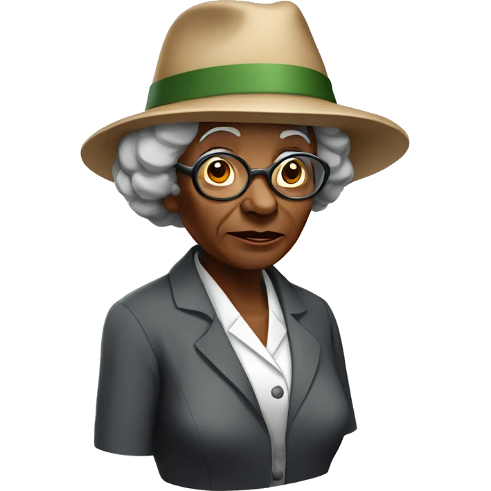 Black old woman scientist with garden hat with a questioning expression emoji