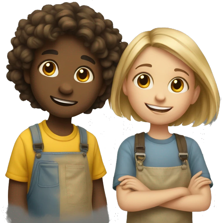 boys painting together joyfully left is girl right is boy emoji