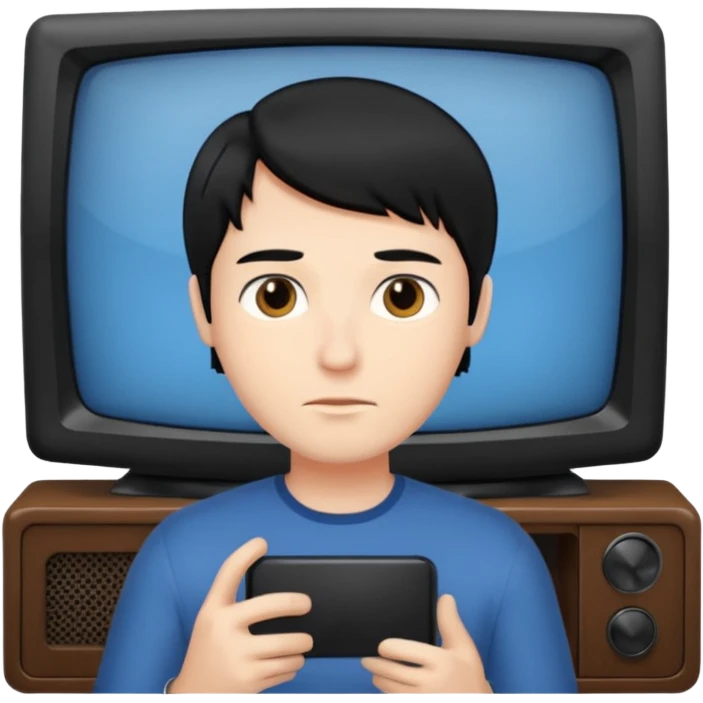 light black hair man watching TV emoji
