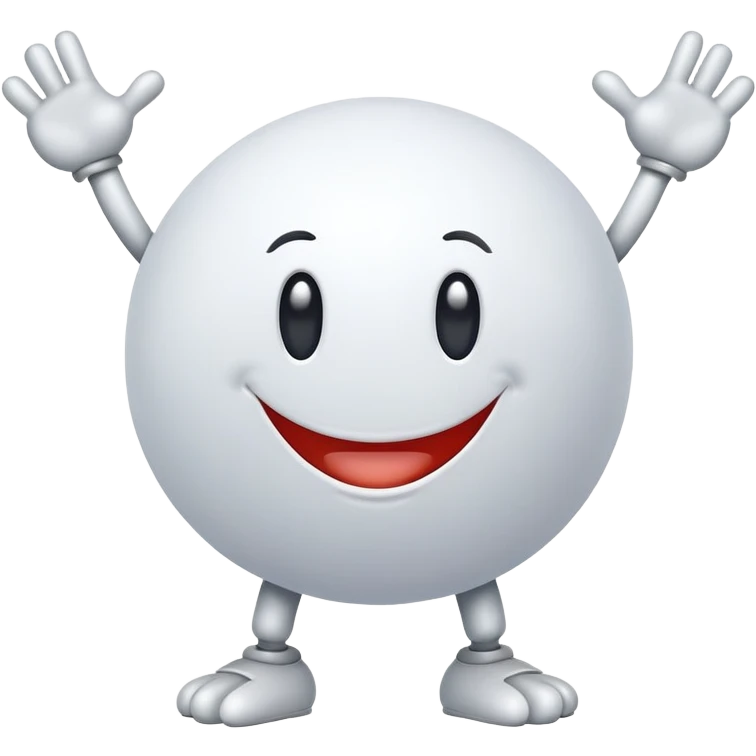 A white, smiling ball with arms and legs emoji