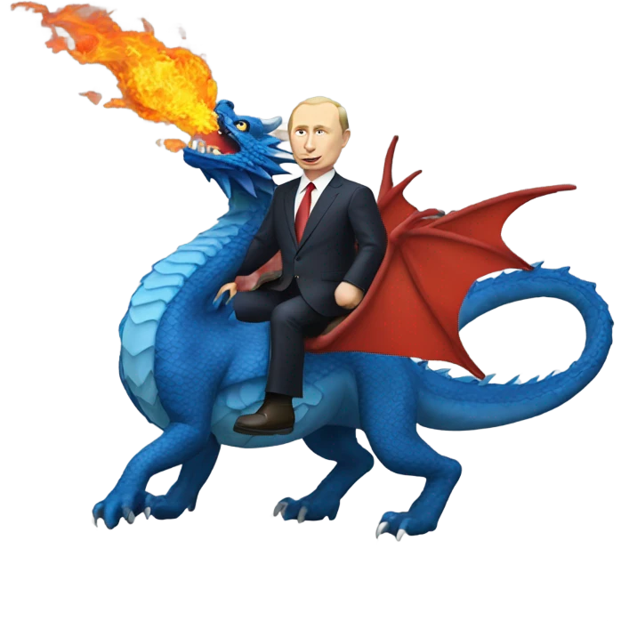 putin on blue dragon that flames  emoji