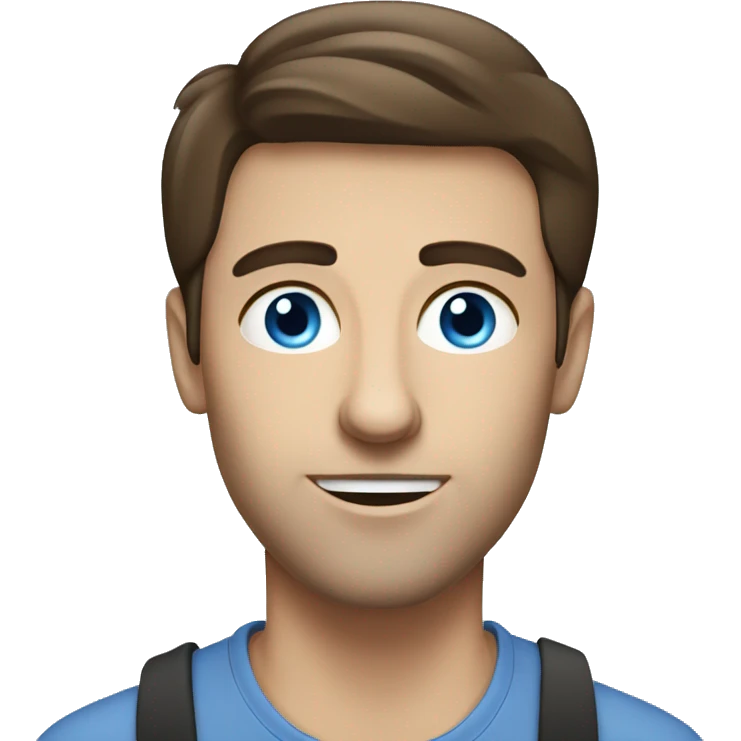 Blue eyes brunette man  working on laptop Macbook emoji