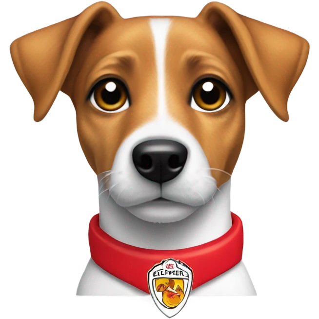 Jack Russell dog in Chiefs shirt with black ears  emoji