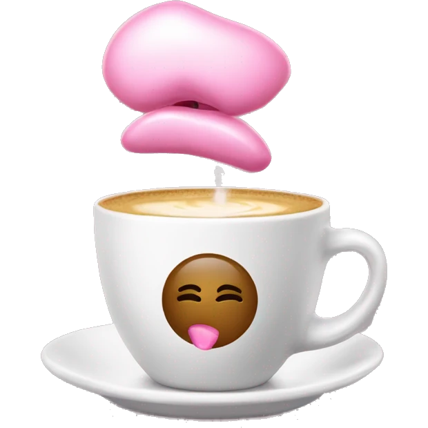 White coffee cup with a pink kiss mark emoji