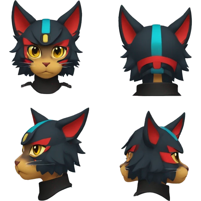 Edgy Shy Anthro Samurai cool pretty dark Litten-Pokémon-cat-fursona-animal techwear Headband emoji