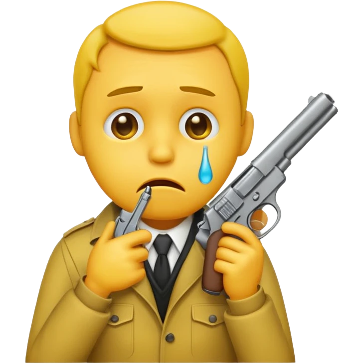 Make a yellow emoji of a guy holding a gun in his mouth while crying emoji