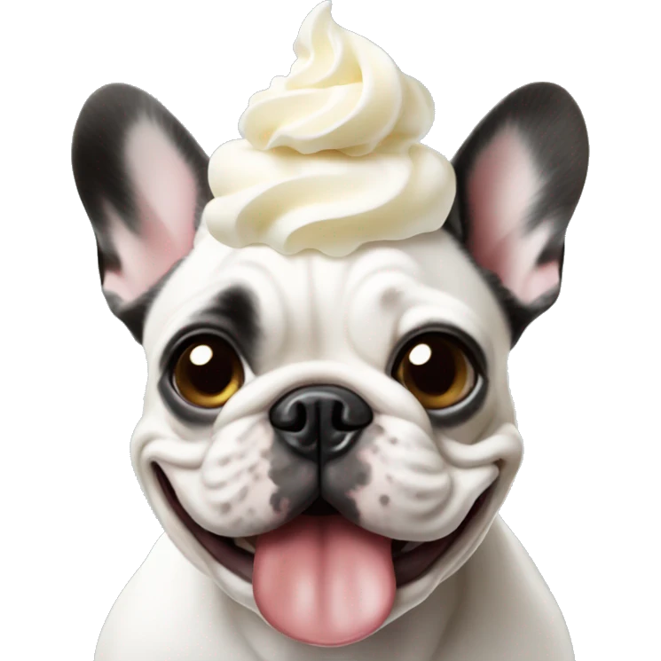 French bulldog eating whipped cream emoji