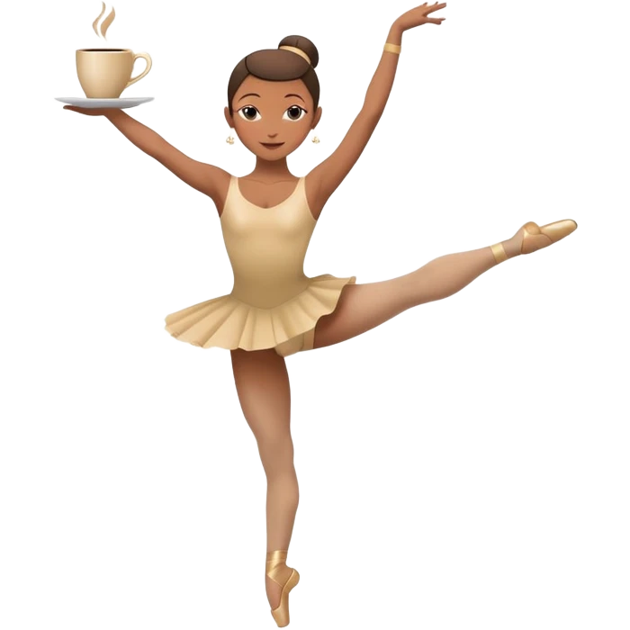 A dancer in a graceful pose with a coffee cup as a head emoji