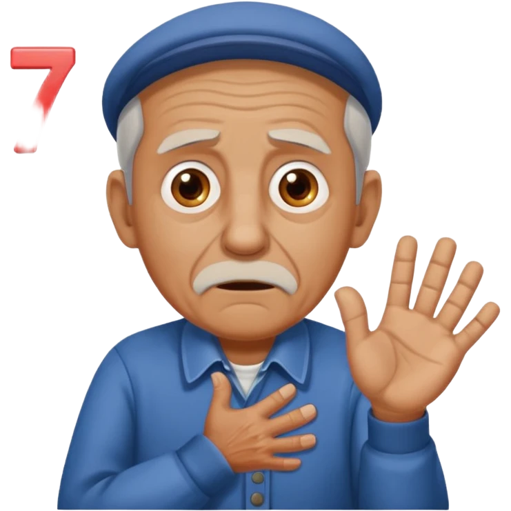 generate iphone emoji of a old gguy hold 7 and 11 numbers on hands scaried emoji