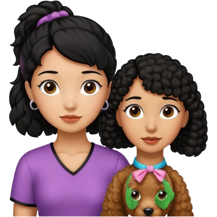 Ponytail black hair girl with brown Poodle say goodbye  emoji