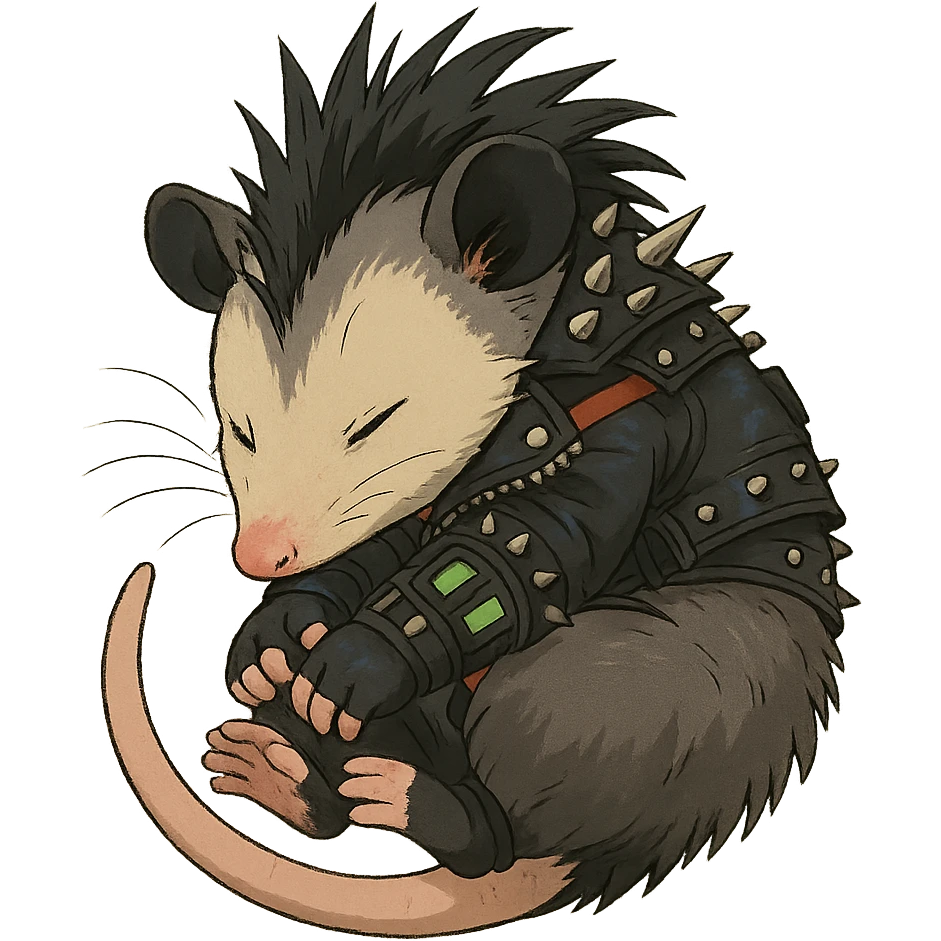 punk goth cyberpunk, a little baby possum taking a nap emoji