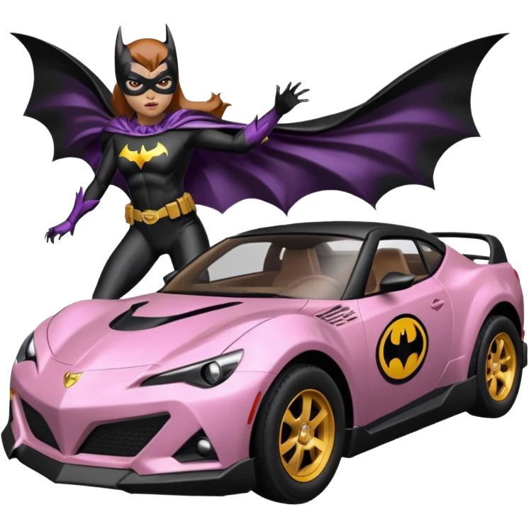 Relaxed adult 60’s Batgirl’s crime fighting themed Satin black and rose gold painted Scion FR-S pursuit vehicle hot rod off road capable  emoji