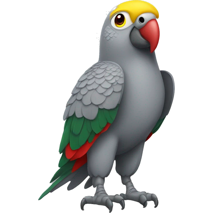 grey parrot with yellow head and green chest and red eyes emoji