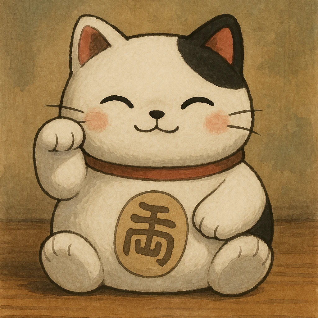 White and black Chinese lucky cat kawaii plushie  emoji