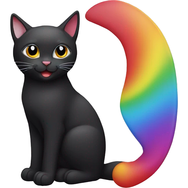 a black cat with a rainbow outline, it is wearing a red solid bandana around its neck emoji