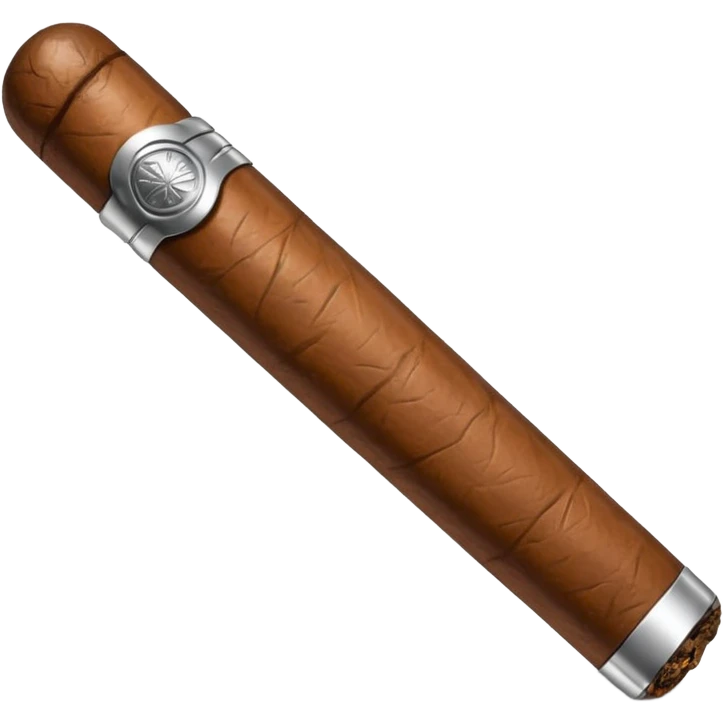 A luxury cigar emoji made of silver chrome, smooth metallic texture, minimal shape, glossy reflections, rich swag aesthetic, iOS emoji style, centered, clean white background emoji