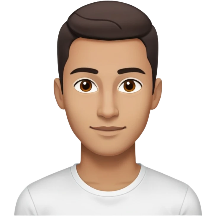 Energetic dancer-like man in his late 20s with light brown complexion, elongated face, fine jawline, high cheekbones, intense brown eyes, medium eyebrows, straight narrow nose, expressive friendly smile, short dark hair styled fresh and modern, vibrant pose, wearing a white fitted athletic shirt emoji