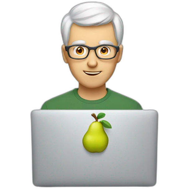 Aged 21 White Guy coding on the macbook (but the logo like a pear) emoji