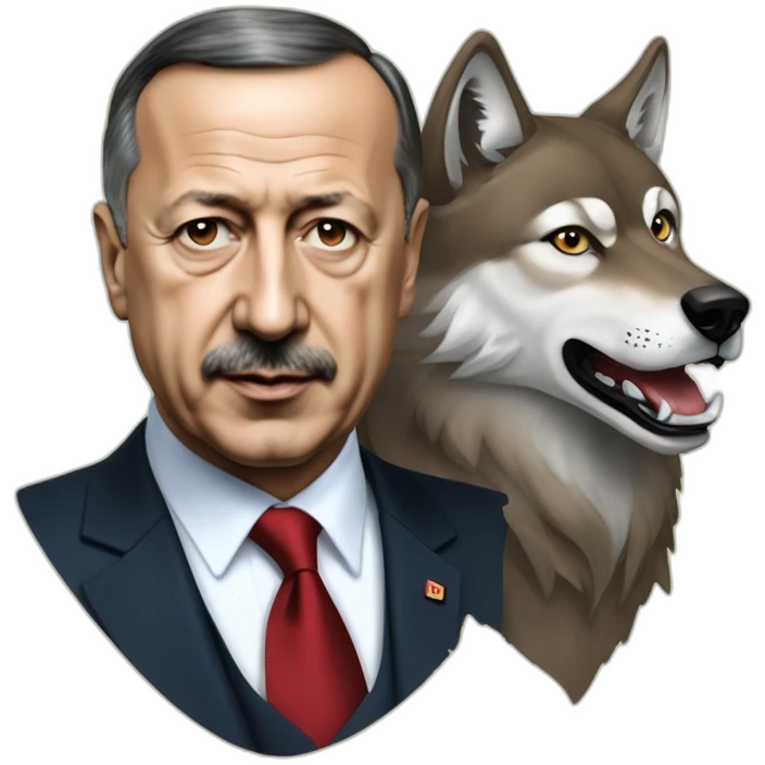 Recep Tayyip Erdoğan in front of a Wolf emoji
