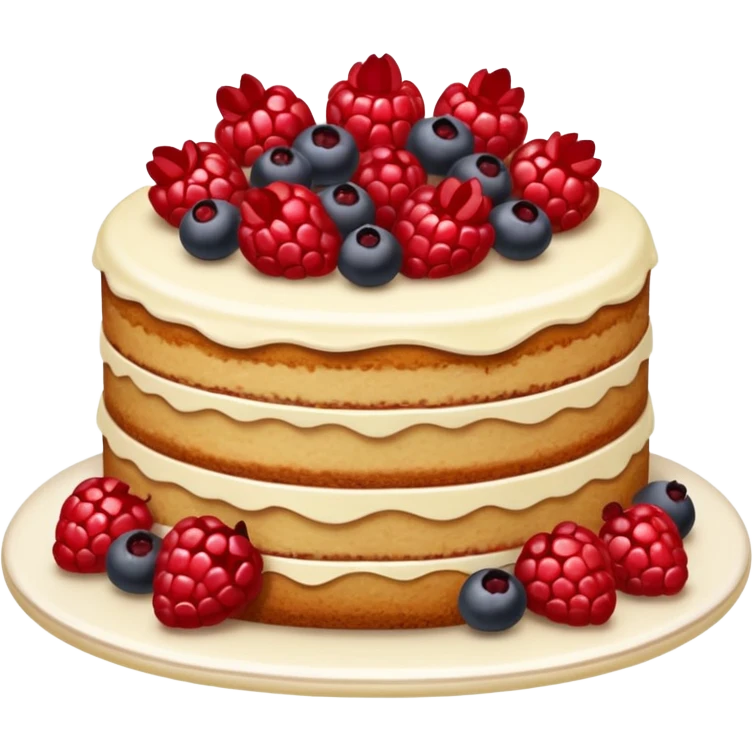 Naked cake with vanilla filling and various red berries on top. emoji