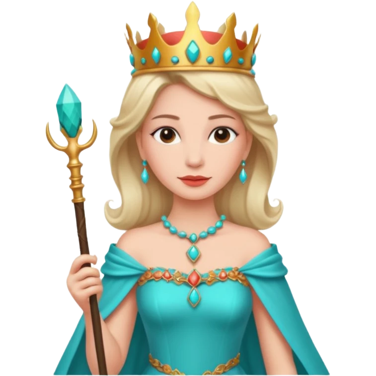 Queen – coral staff + turquoise gown. emoji