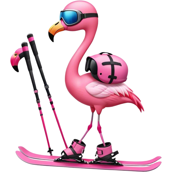 A Skiing Flamingo with ski helmet, ski goggles , ski and ski boots emoji
