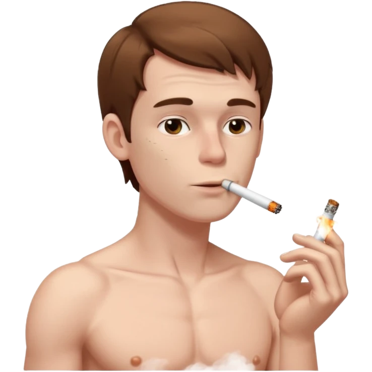Shirtless white man with pale skin and brown hair smoking a cigarette emoji