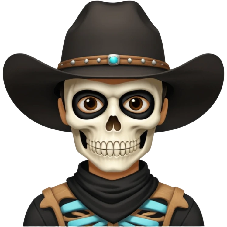 🤠+💀, colocar uma máscara preta no pescoço  emoji