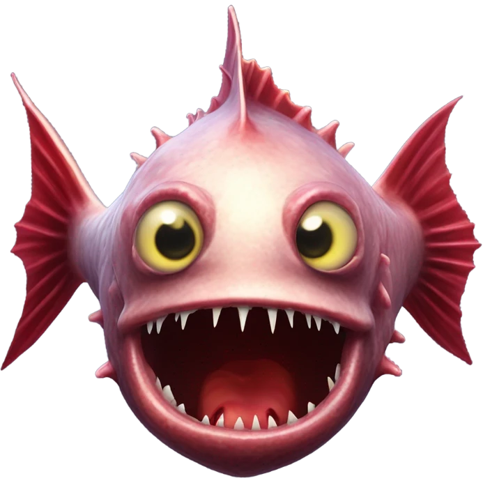 Anglerfish with glowing lure, sharp teeth, and big eyes.red emoji